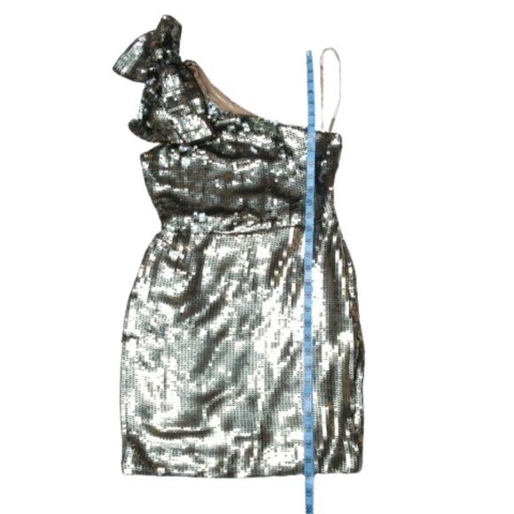 Anthropologie Maeve One-Shoulder Sequin Mini Dress Gold Size 2 - Picture 8 of 14